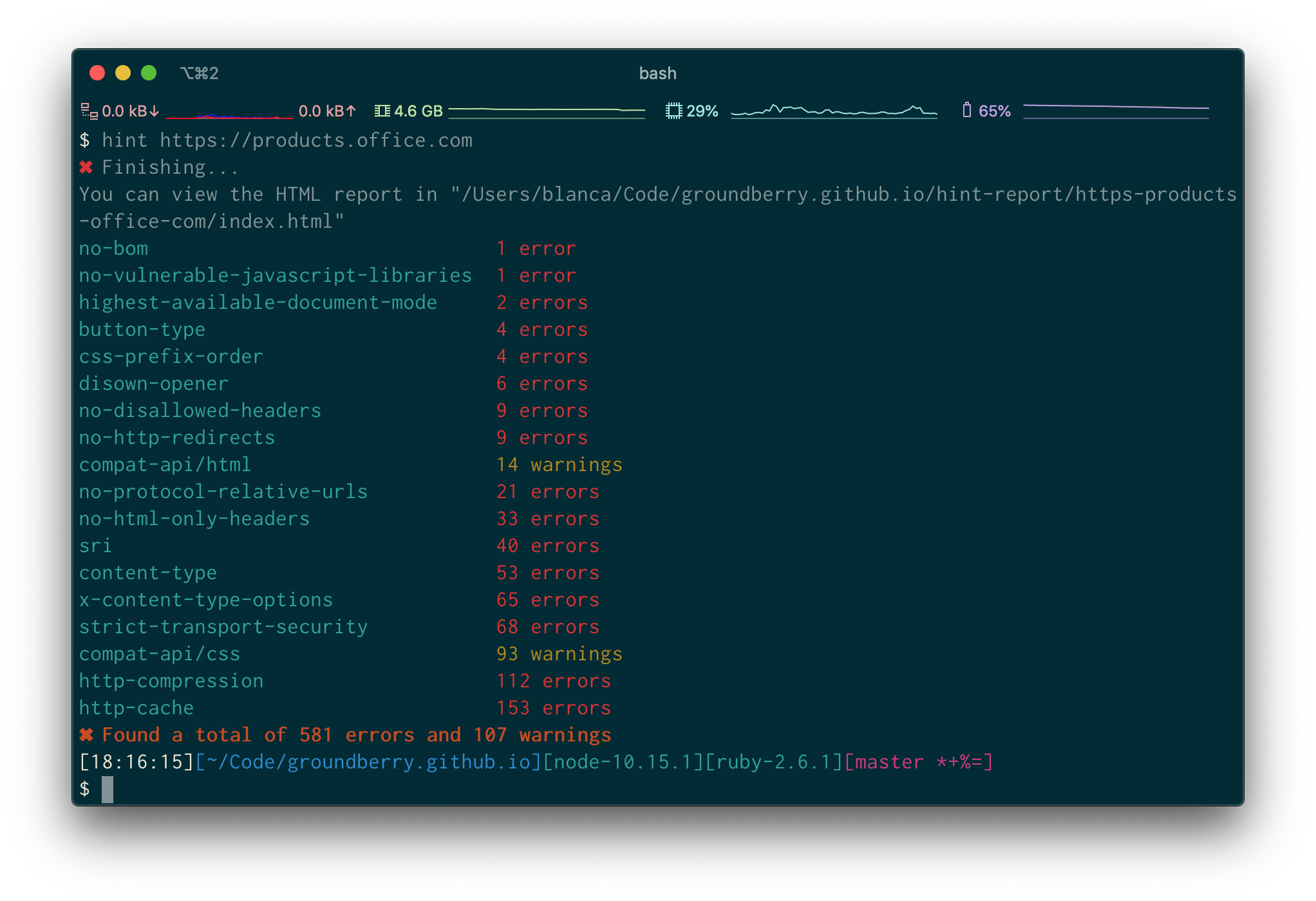 Running webhint from the terminal